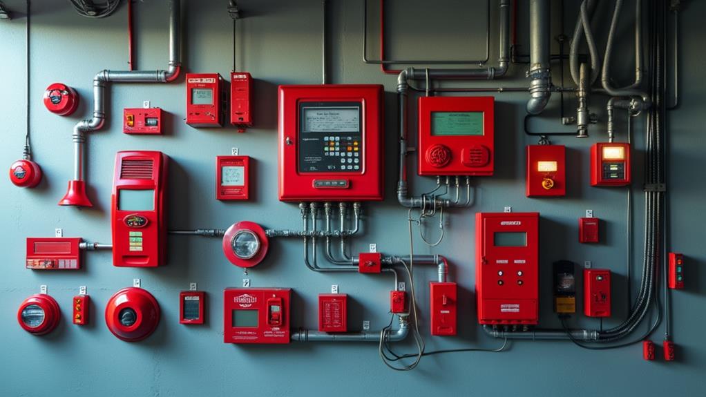 A complex network of fire alarm systems and detectors, highlighting the importance of comprehensive fire safety.